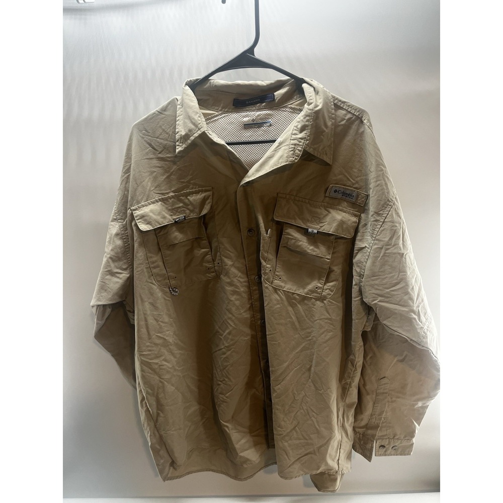 Columbia Bahama PFG Hunting Omni-Shade‎ Nylon Shirt Men's Sz XL In Tan